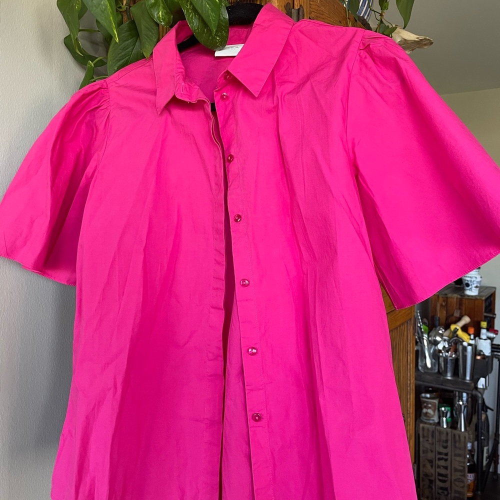 Vila Hot Pink Blouse with Wide Flared Sleeve NWOT
